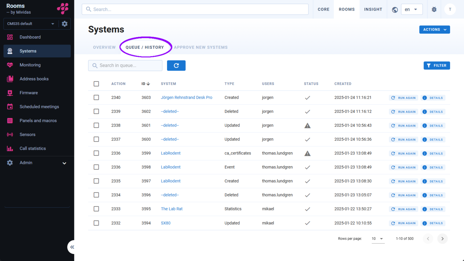 Queue / history - Mividas Documentation